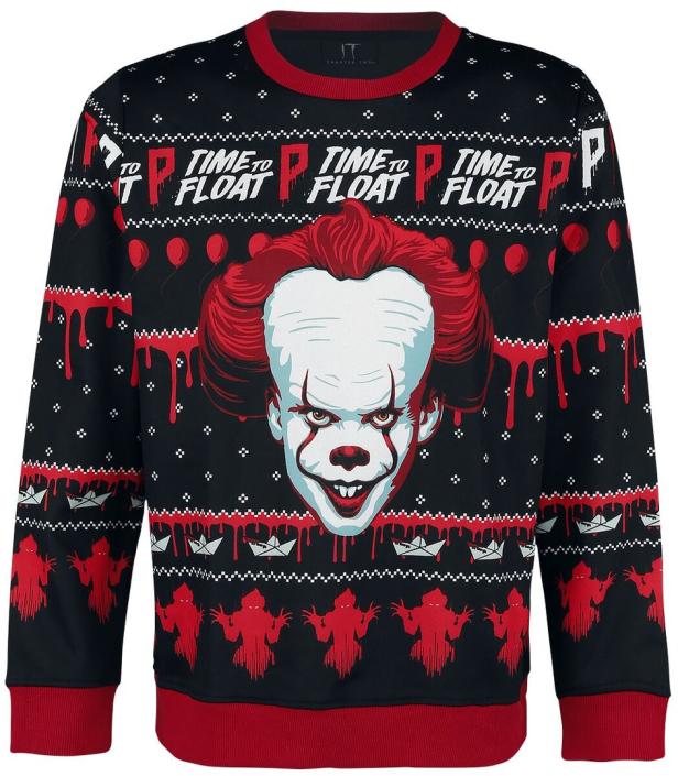 Ein Weihnachtspullover mit dem Gesicht von Pennywise aus dem Film „Es“.
