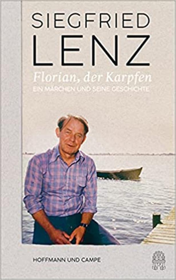 Das Buch „Florian, der Karpfen“ von Siegfried Lenz mit dem Autor am See auf dem Cover.