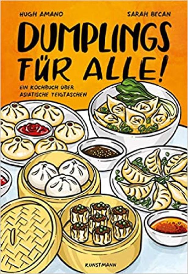 Das Cover des Kochbuchs „Dumplings für alle!“ von Hugh Amano und Sarah Becan zeigt verschiedene Teigtaschen.