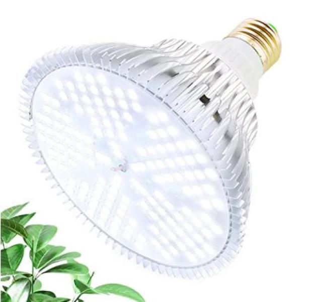 Eine LED-Lampe für Pflanzen mit einem Kühlkörper aus Aluminium.