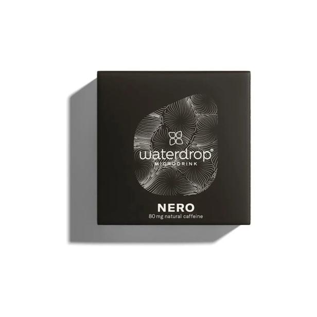 Eine Packung Waterdrop Microdrink „Nero“ mit 80 mg natürlichem Koffein.