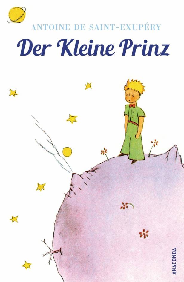 Das Cover des Buches „Der kleine Prinz“ von Antoine de Saint-Exupéry mit dem kleinen Prinzen auf einem Asteroiden.