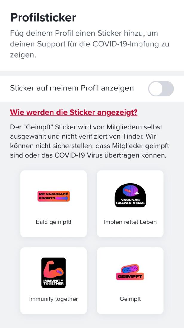 Ein Bildschirm mit verschiedenen Profilstickern zur COVID-19-Impfung.