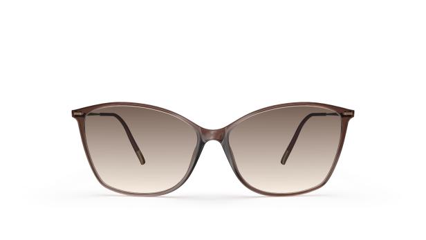 Eine braune Sonnenbrille mit Farbverlauf auf weißem Hintergrund.