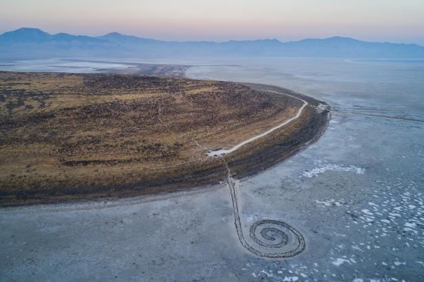 Robert Smithson's earthwork Spiral Jetty on Utah's Great Salt Lake