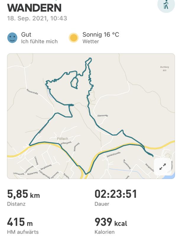 Eine Karte zeigt den Verlauf einer Wanderung bei Pöllach am 18. September 2021.
