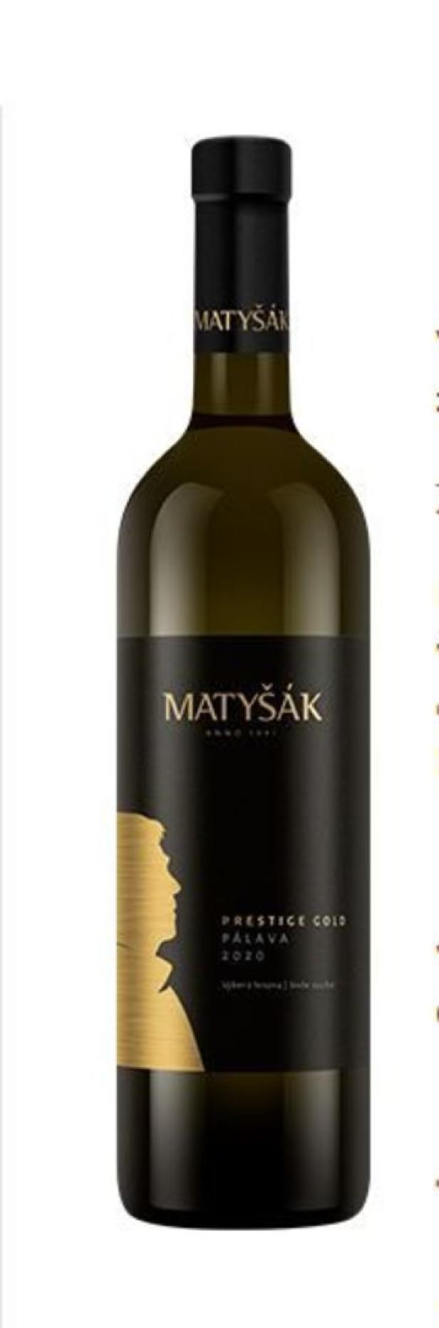 Eine Flasche Matyšák Prestige Gold Pálava 2020 Weißwein.