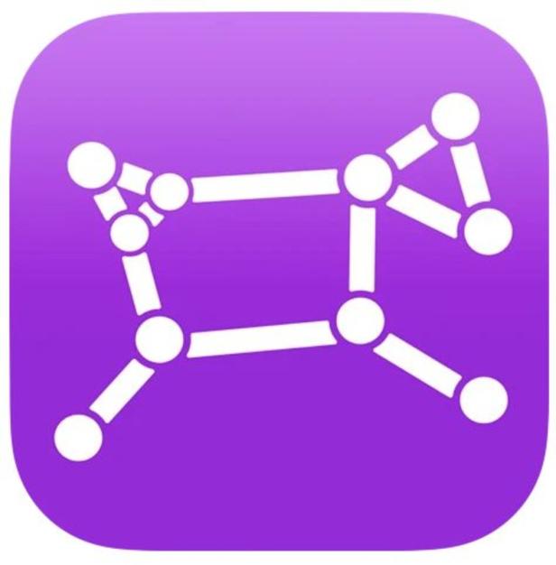 Eine stilisierte Darstellung einer Konstellation auf einem violetten Hintergrund.