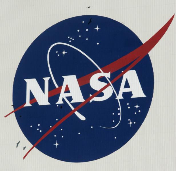 Das NASA-Logo, ein blaues Oval mit weißen Sternen, einer weißen Umlaufbahn und dem roten NASA-Schriftzug.