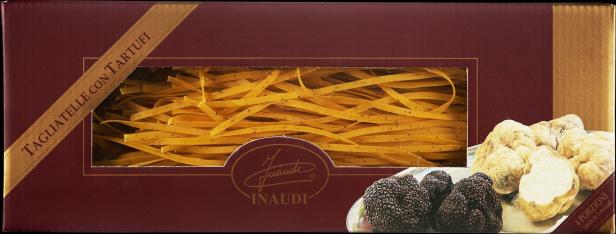 Eine Packung Tagliatelle con Tartufi der Marke Inaudi mit Trüffeln.