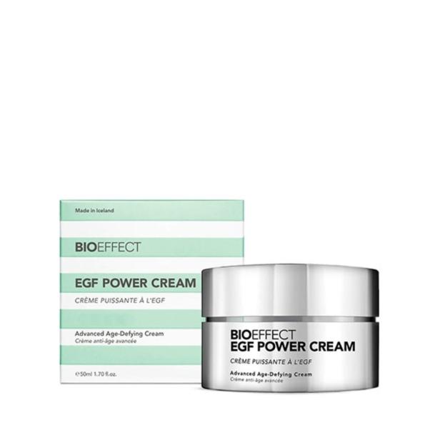 Eine Dose Bioeffect EGF Power Cream und die zugehörige Verpackung.