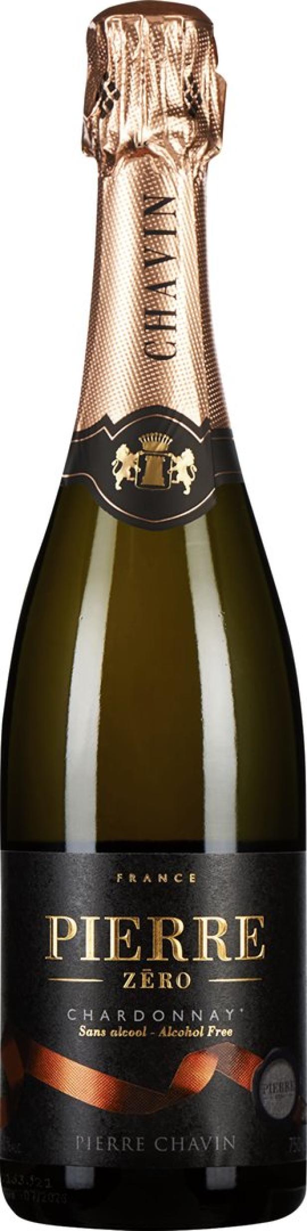Eine Flasche alkoholfreier Chardonnay „Pierre Zero“ von Pierre Chavin.
