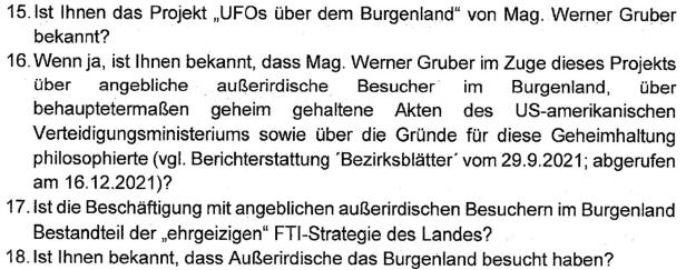 FPÖ fragt Doskozil zu "außerirdischen Besuchern im Burgenland"