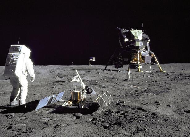FILE PHOTO: Handout file photo of astronaut and Lunar Module pilot Buzz Aldrin pictured during the Apollo 11 extravehicular activity on the moon