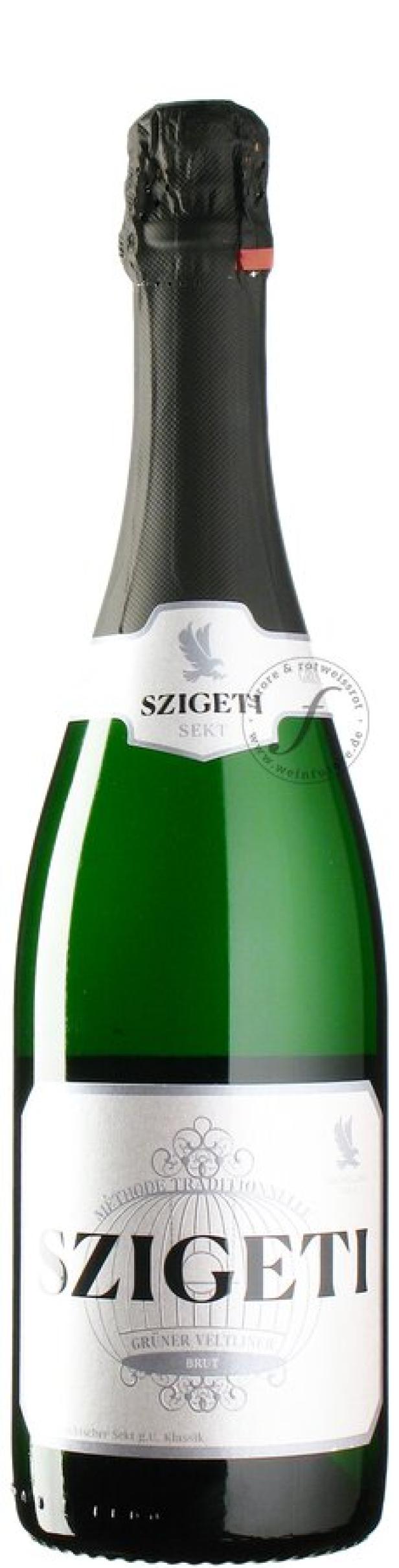 Eine Flasche Szigeti Sekt Grüner Veltliner Brut.