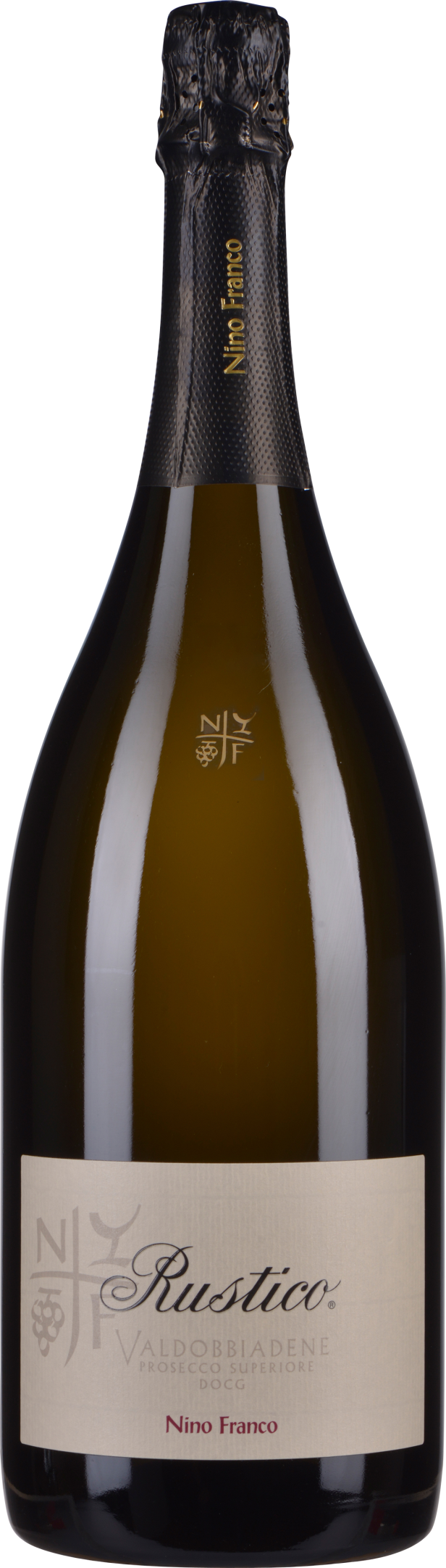 Eine Flasche „Nino Franco Rustico“ Valdobbiadene Prosecco Superiore DOCG.
