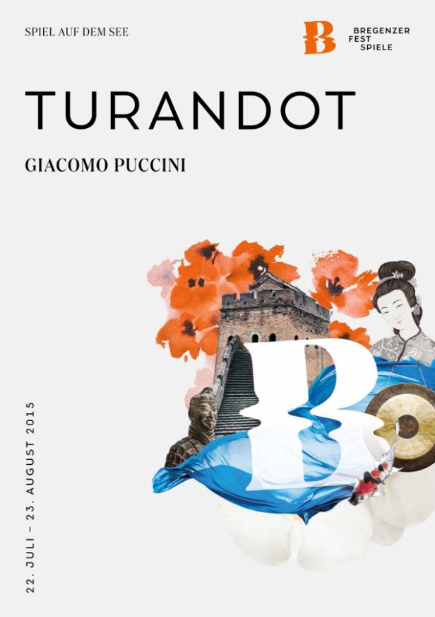 Bregenz… Plakat für „Turandot“ bei den Bregenzer Festspielen, mit chinesischen Motiven wie der Chinesischen Mauer.