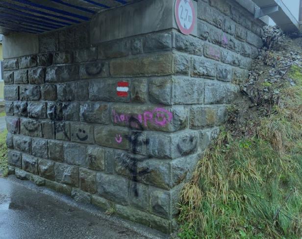 Mariazellerbahn-Wartehäuschen mit Graffiti beschmiert