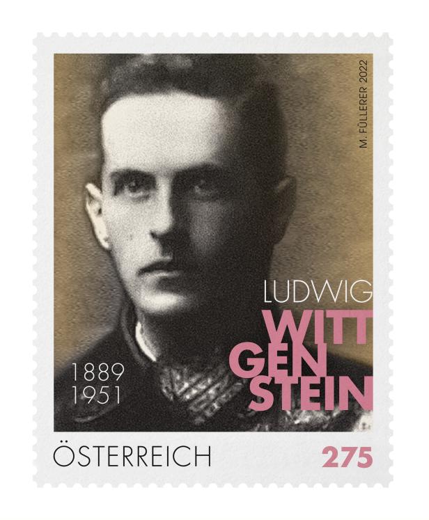 Eine österreichische Briefmarke mit einem Porträt von Ludwig Wittgenstein.
