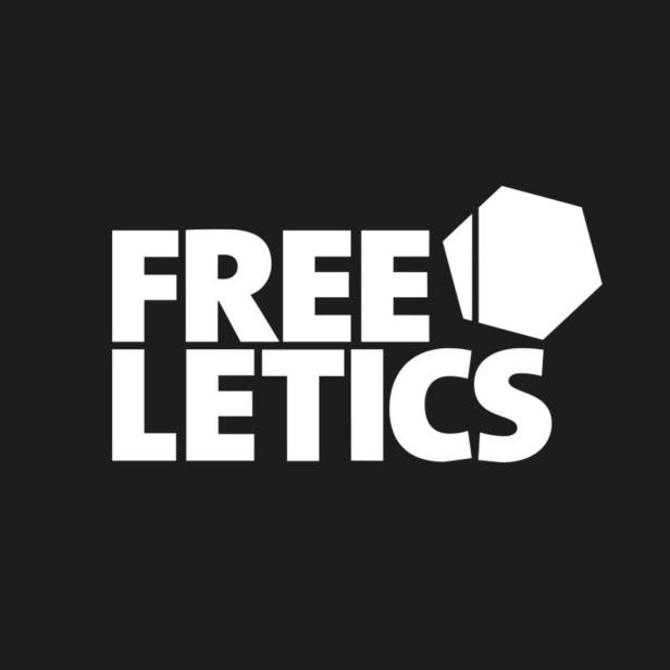 Das Logo von Freeletics auf schwarzem Hintergrund.