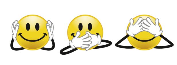 Drei gelbe Smileys stellen die Redewendung „Nichts hören, nichts sagen, nichts sehen“ dar.