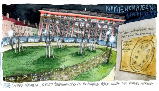 Die Namensmauern-Gedenkstätte in Wien, ein Denkmal für die Opfer der Schoah.