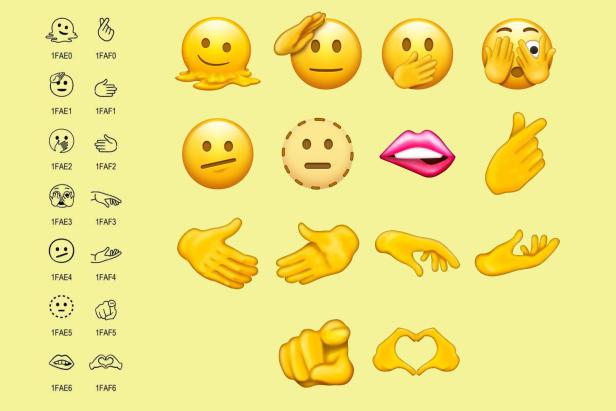 Eine Ansammlung verschiedener Emoji, darunter Gesichter und Handgesten.