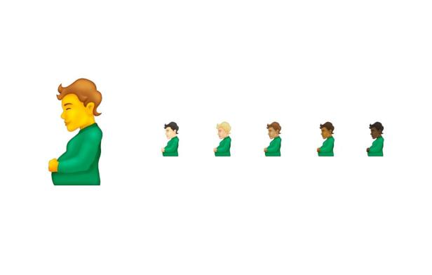 Eine Reihe von Emoji-Darstellungen einer schwangeren Person mit unterschiedlichen Hauttönen.