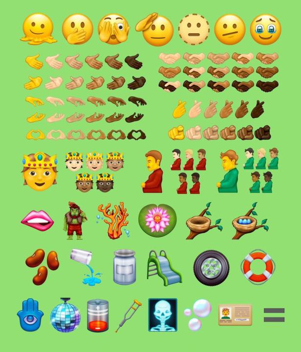 Eine Sammlung verschiedener Emojis auf einem grünen Hintergrund.