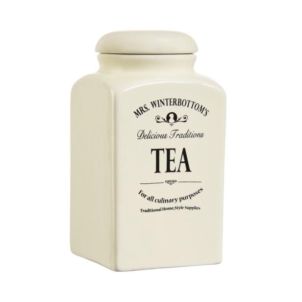 Eine Teedose von Mrs. Winterbottom's mit der Aufschrift „Delicious Traditions“.