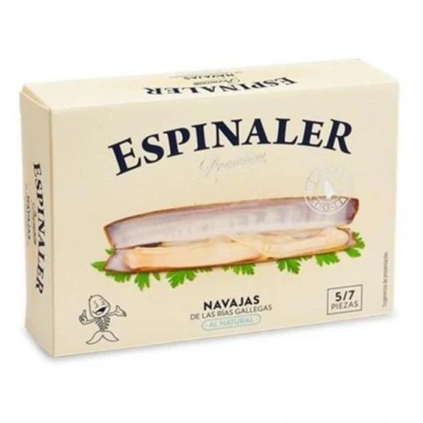 Eine Packung „Espinaler“ Schwertmuscheln in Salzlake.