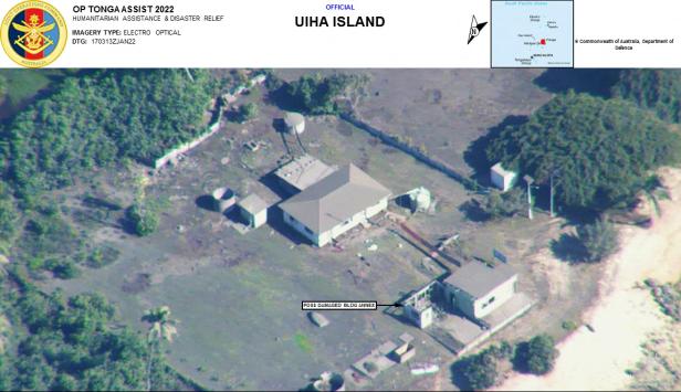 Royal Australian Air Force reconnaissance photo of Uiha Island, Tonga