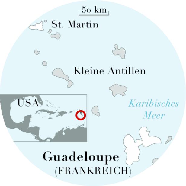Eine Karte der Kleinen Antillen mit Guadeloupe und St. Martin.