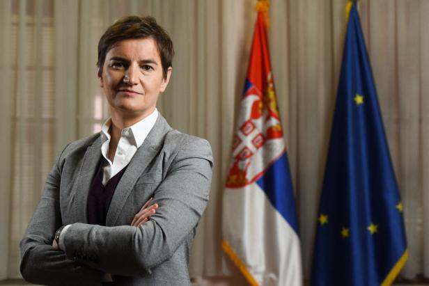 Serbian PM Ana Brnabic poses for a photograph during interview with Reuters, in Belgrade