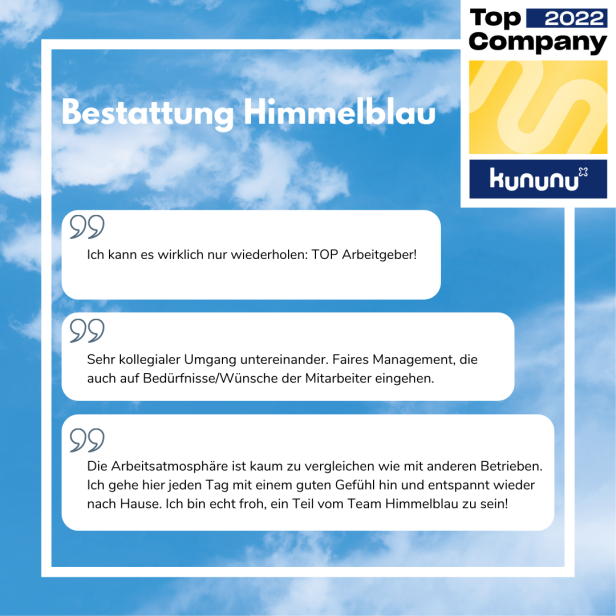 Bestattung Himmelblau mit kununu “Top Company 2022” Siegel ausgezeichnet