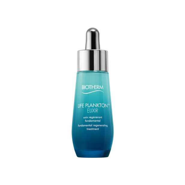 Eine Flasche Biotherm Life Plankton Elixir mit Pipette.