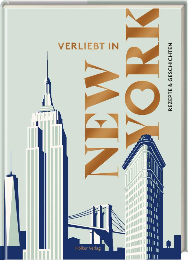Das Cover des Buches „Verliebt in New York“ mit Illustrationen von New Yorker Wahrzeichen.