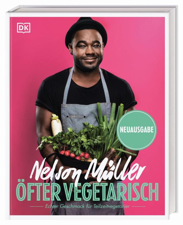 Das Cover des Kochbuchs „Öfter vegetarisch“ von Nelson Müller mit einem Foto des Autors.