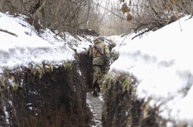 Ukrainian servicemen at the positions on a front line in the East of Ukraine