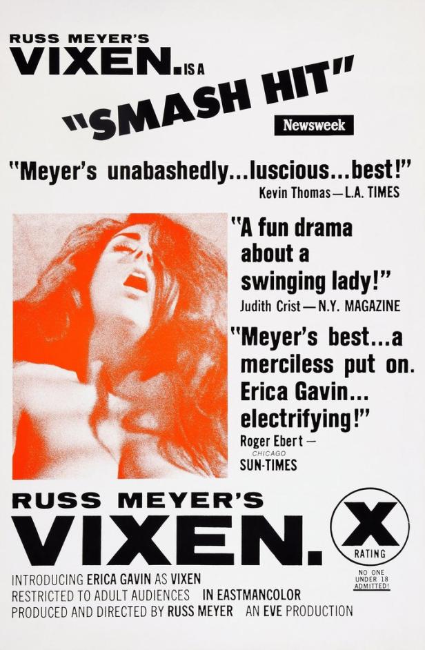 Das Filmplakat für Russ Meyers „Vixen“ mit Erica Gavin in der Hauptrolle.