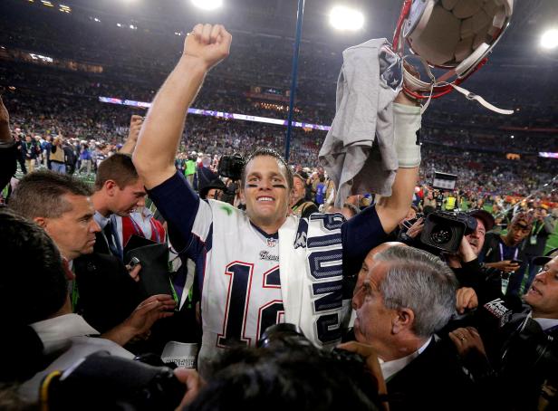 FILE PHOTO: New England Patriots quarterback Tom Brady celebrates his team's win over the Seattle Seahawks in the NFL Super Bowl XLIX football game in Glendale