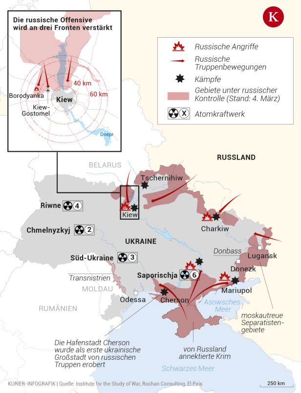 Russische Truppen kreisen Kiew weiter ein, AKW besetzt