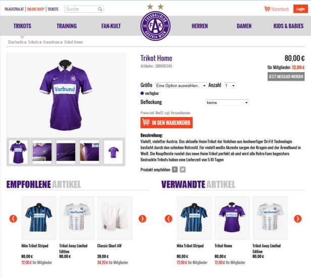 Ein lila Heimtrikot des FK Austria Wien mit dem Sponsorenlogo „Verbund“.