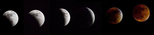 Die verschiedenen Phasen einer Mondfinsternis sind dargestellt.