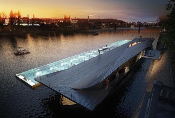 Das Badeschiff in Prag bietet Schwimmbecken im Fluss und eine Dachterrasse.