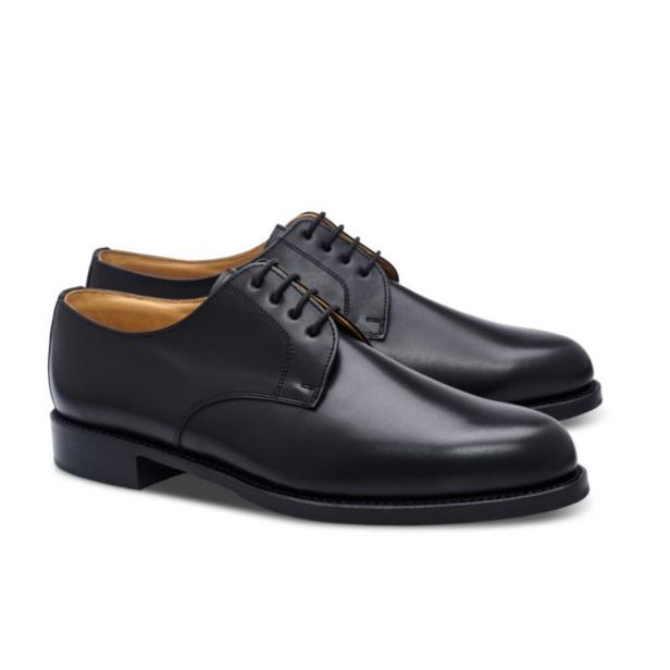 Ein Paar elegante, schwarze Lederschuhe mit Schnürsenkeln.
