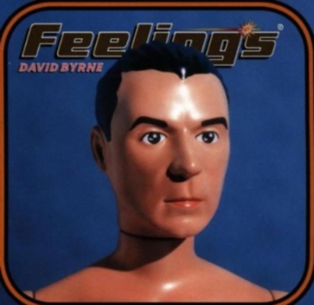 Cover für das David Byrne Album Das Cover des Albums „Feelings“ von David Byrne mit einer Puppe des Sängers.