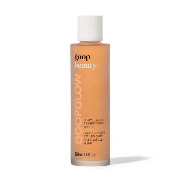 Eine Flasche GOOPGLOW Flower Acids Resurfacing Toner von Goop Beauty.