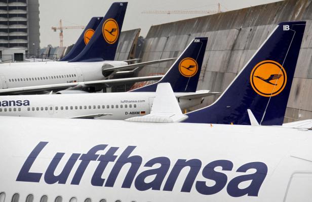 FILE PHOTO: Lufthansa planes are pictured at Frankfurt Airport, Germany