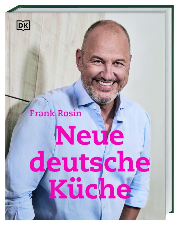 Das Buch „Neue deutsche Küche“ von Frank Rosin, mit einem Porträt des Autors auf dem Cover.
